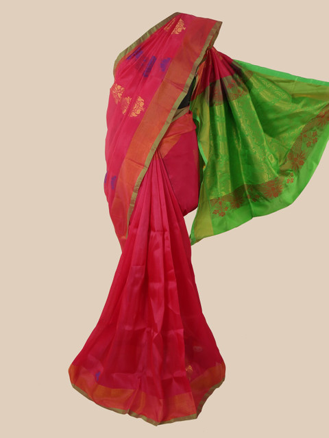 

Pothys Pink & Green Ethnic Motifs Zari Pure Silk Saree