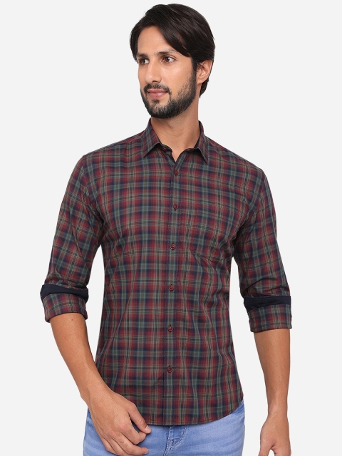 

JADE BLUE Men Red Slim Fit Checked Cotton Casual Shirt