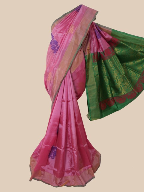 

Pothys Pink & Green Ethnic Motifs Zari Pure Silk Saree