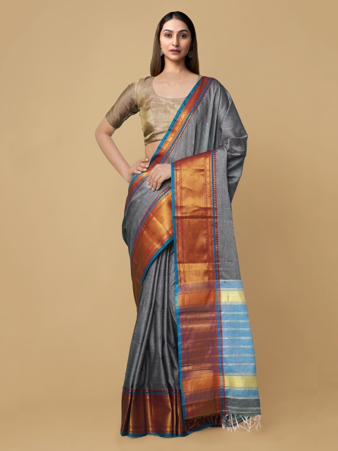 

Unnati Silks Grey & Bronze-Toned Zari Pure Cotton Narayan Peth Handloom Sustainable Saree
