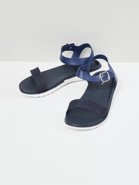 

max Women Navy Blue Open Toe Flats with Buckles