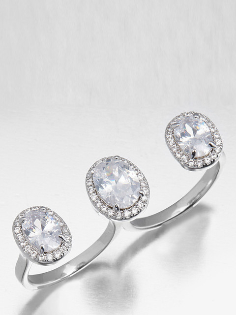 

shaze Silver-Plated White Cubic-Zirconia-Studded Ring