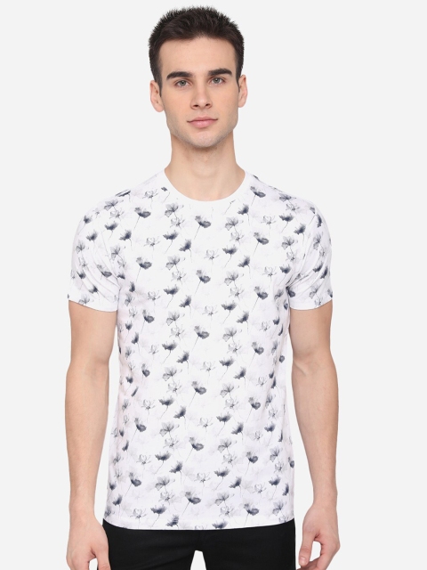 

JADE BLUE Men White Floral Printed Slim Fit Cotton Pure Cotton T-shirt