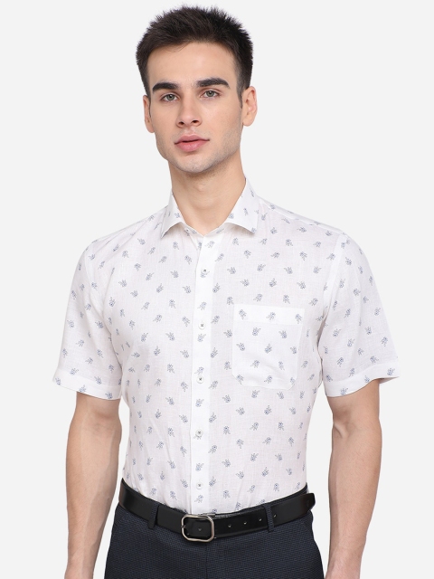 

JADE BLUE Men White Ditsy Floral Printed Linen Casual Shirt
