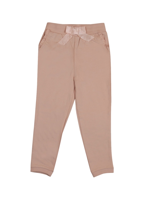

FIVE STONES Girls Peach Coloured Solid Pure Cotton Joggers