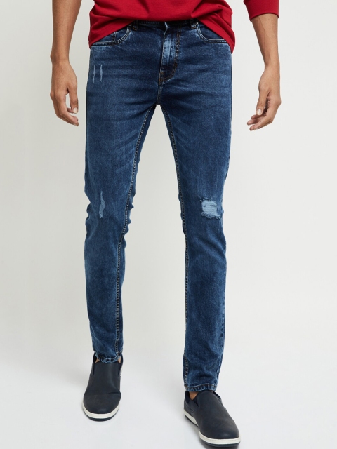 

max Men Blue Skinny Fit Mildly Distressed Light Fade Stretchable Jeans