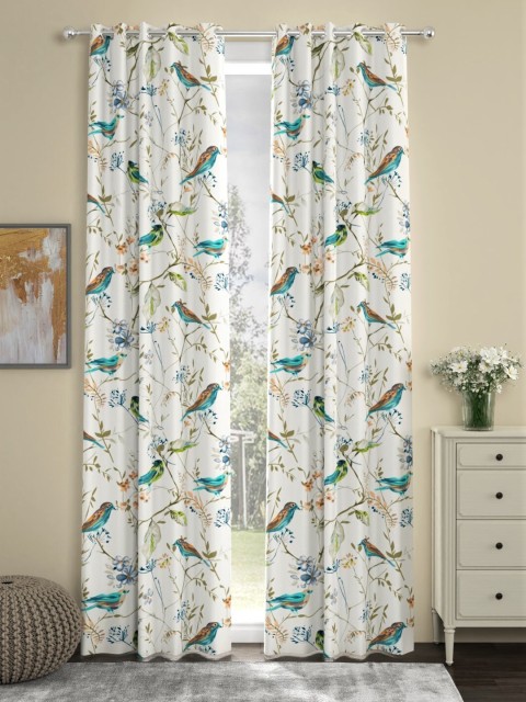 

URBAN SPACE Off-White & Green Set of 2 Long Door Curtains