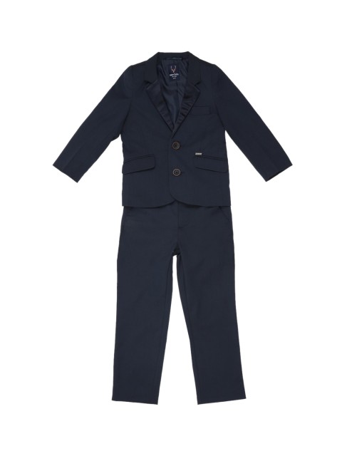 

Allen Solly Junior Boys Navy Blue Solid Single-Breasted Formal Suit