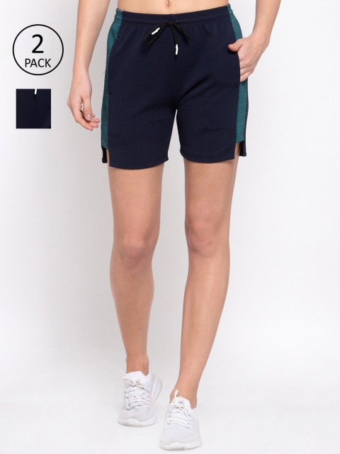 

KLOTTHE Women Pack of 2 Navy Blue Mid-Rise Sports Shorts