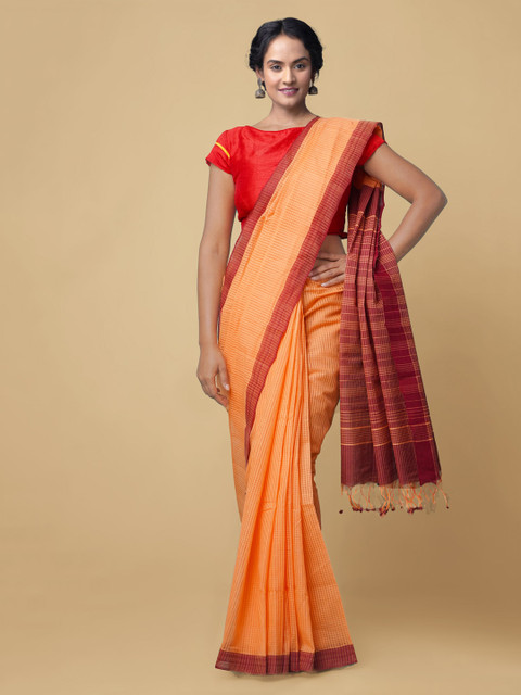 

Unnati Silks Orange Woven Design Pure Cotton Handloom Mangalagiri Saree