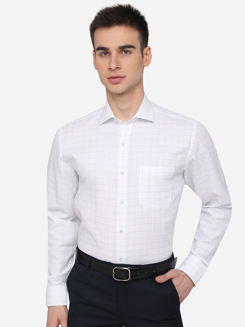 

JADE BLUE Men White Checked Cotton Formal Shirt