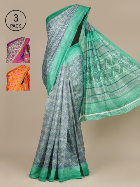 

Pothys Pack of 3 Jute Silk Saree, Blue