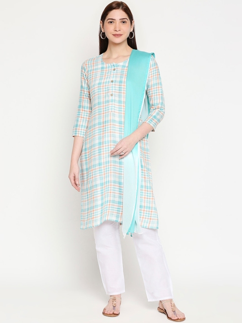

ZRI Women White Pure Cotton Kurta with Trousers & With Dupatta