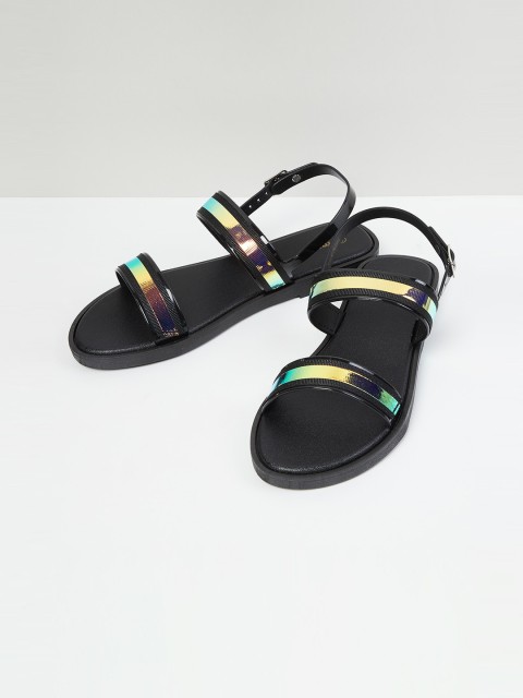 

max Women Black Colourblocked Open Toe Flats