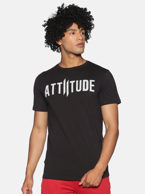

ATTIITUDE Men Black & White Brand Logo Printed Slim Fit T-shirt