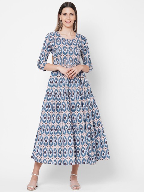 

FASHOR Blue Ethnic Motifs Chiffon Maxi Dress