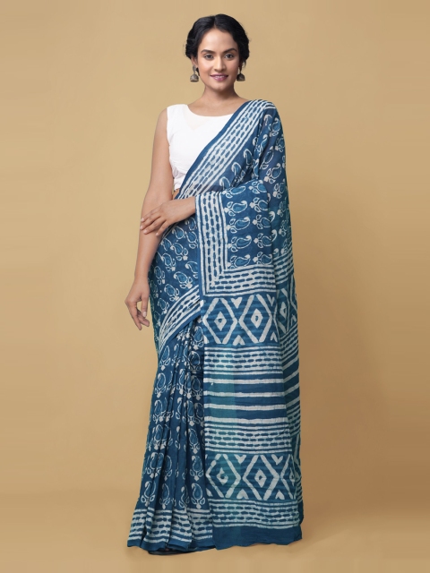 

Unnati Silks Blue Dabu Pure Cotton Kota Saree