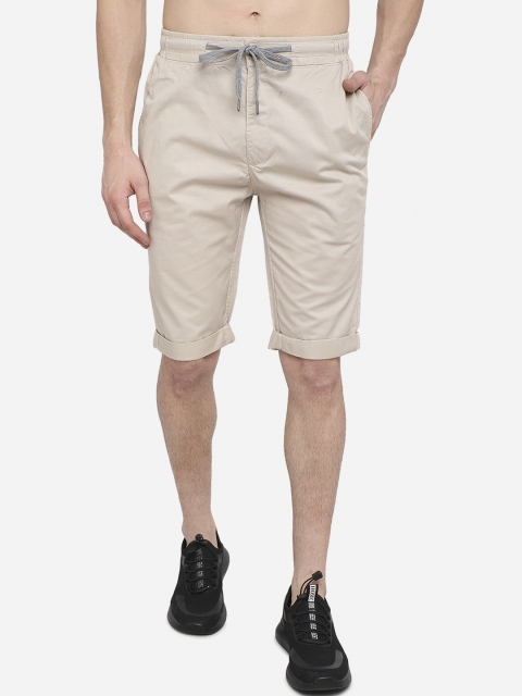 

JADE BLUE Men Beige Solid Mid-Rise Regular Pure Cotton Shorts