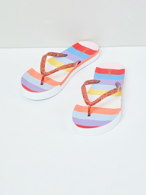 

max Women Red & White Striped Thong Flip-Flops