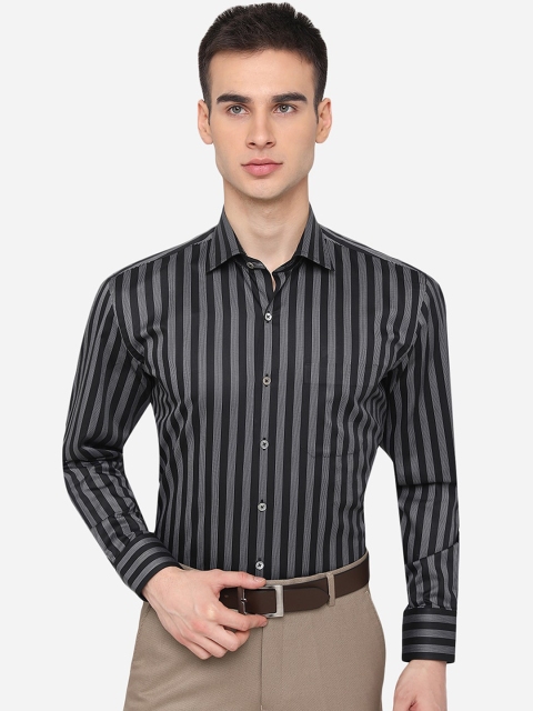 

JADE BLUE Men Black & White Striped Regular Fit Cotton Formal Shirt