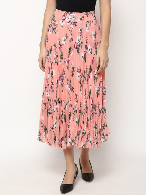 

V2 Value & Variety Women Peach Colored & White Floral Printed Flared Skirt