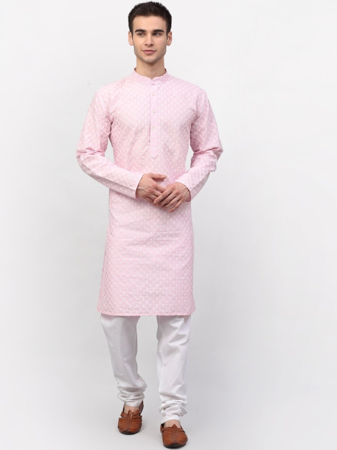 

Jompers Men Pink Paisley Embroidered Pleated Kurta with Churidar