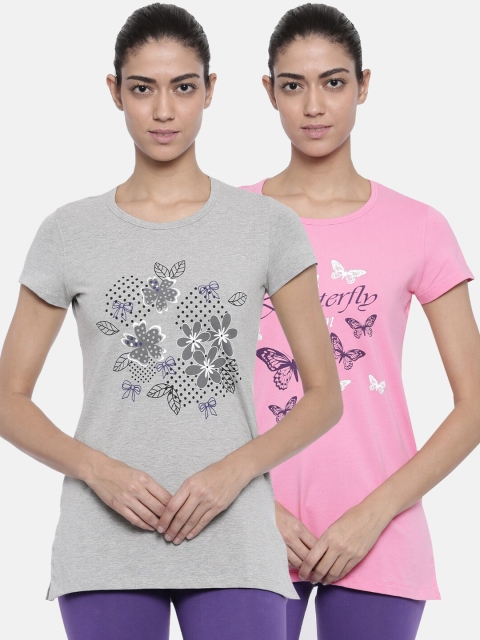 

Bitz Women Pack Of 2 Printed Relaxed-Fit Lounge T-Shirts, Pink