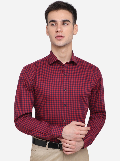 JADE BLUE Men Red & Blue Checked Cotton Formal Shirt