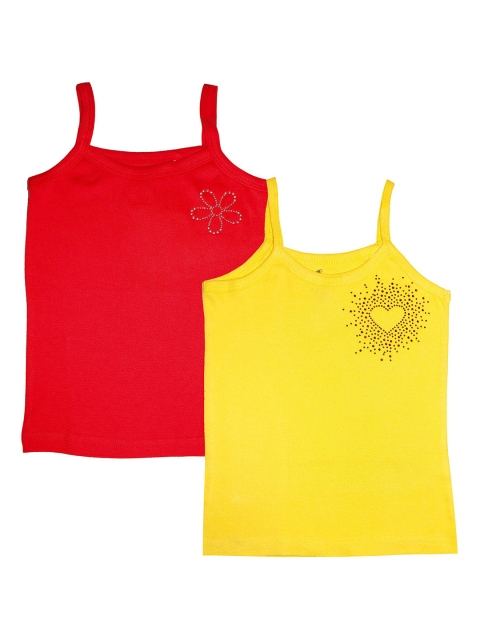 

KiddoPanti Girls Pack Of 2 Pure Cotton Camisoles, Red