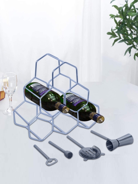 

nestroots Set Of 5 Silver-Toned Stainless Steel Bar Accessories