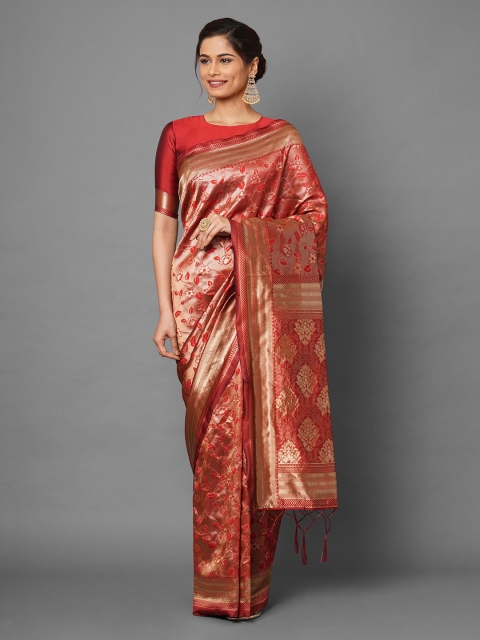 

Mitera Maroon Ethnic Motifs Zari Silk Blend Banarasi Saree