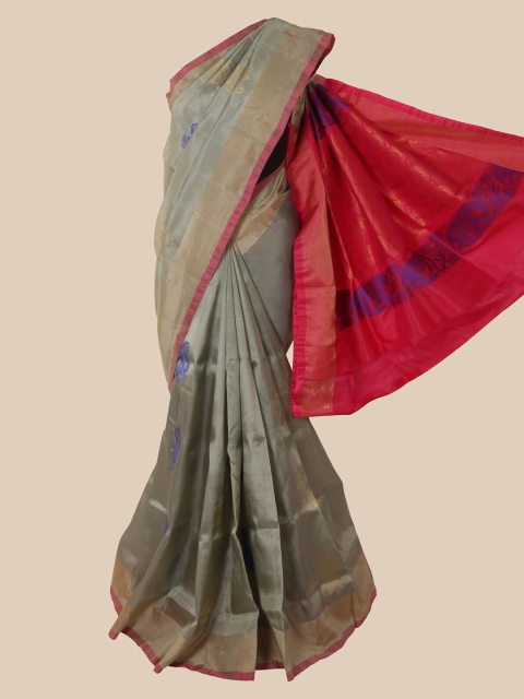 

Pothys Grey Checked Zardozi Pure Silk Saree