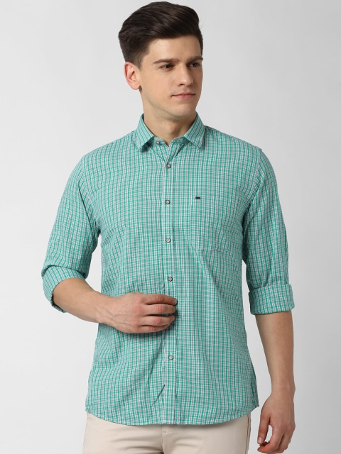 

Peter England Casuals Men Blue Slim Fit Grid Tattersall Checks Checked Casual Shirt