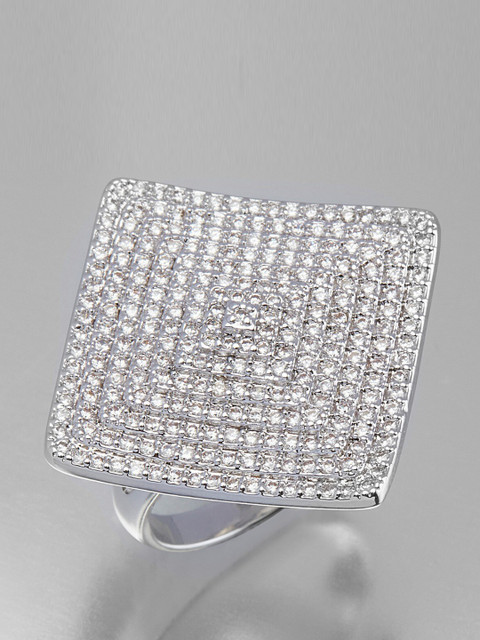 

shaze Women Silver-Toned & White Linear Trails CZ-Studded Finger Ring