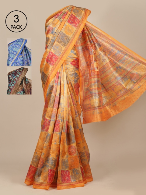 

Pothys Pack of 3 Jute Silk Saree, Orange