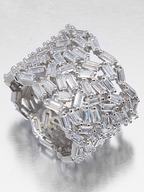 

shaze Silver-Toned Random Baguette CZ-Studded Finger Ring