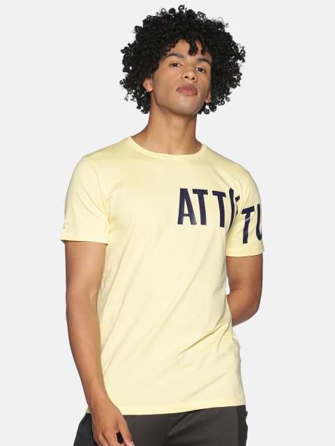 

ATTIITUDE Men Yellow Typography Printed Applique Slim Fit T-shirt