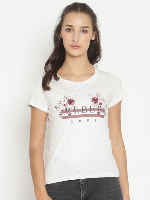 

METTLE Women White & Red Floral Printed T-shirt