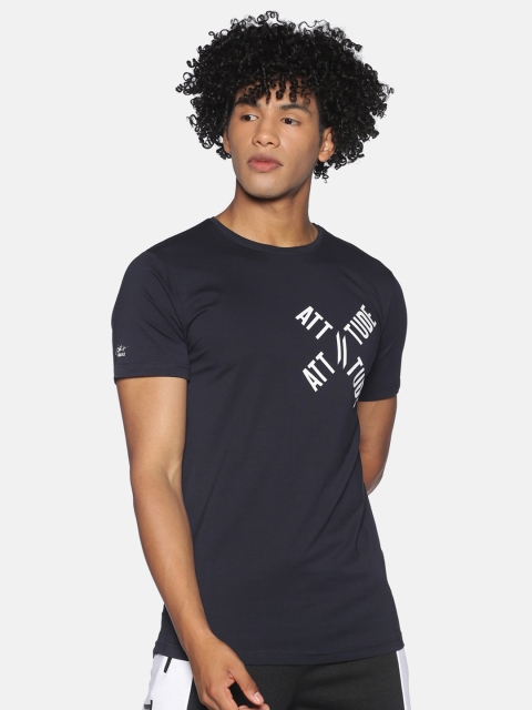 

ATTIITUDE Men vy Blue Typography Printed Slim Fit T-shirt, Navy blue