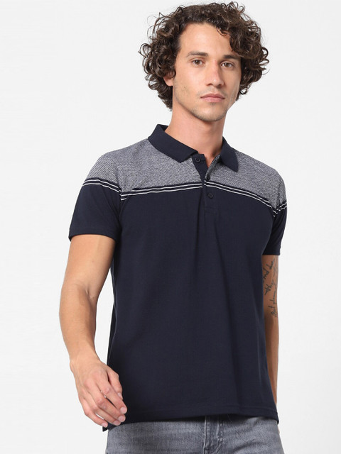 

Celio Men Navy Blue & White Polo Collar Cotton T-shirt