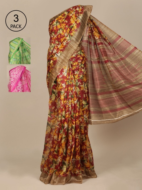 

Pothys Maroon 3Pack Checked Zardozi Jute Silk Saree
