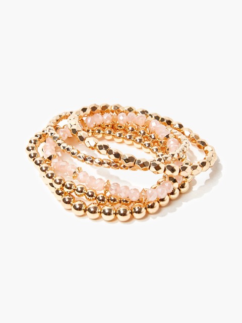 

FOREVER 21 Women 5 Gold-Toned & Cream-Coloured Elasticated Bracelets