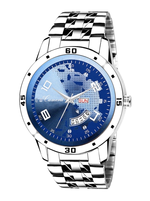 

Camerii Men Blue Brass Embellished Dial & Silver Toned Analogue Watch WM331_B