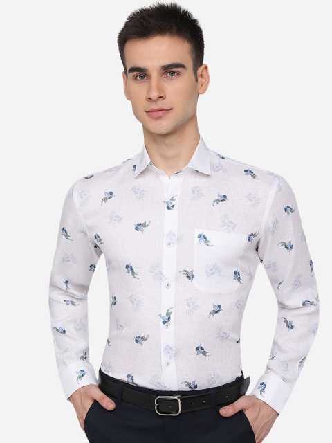 

JADE BLUE Men White Floral Printed Linen Formal Shirt