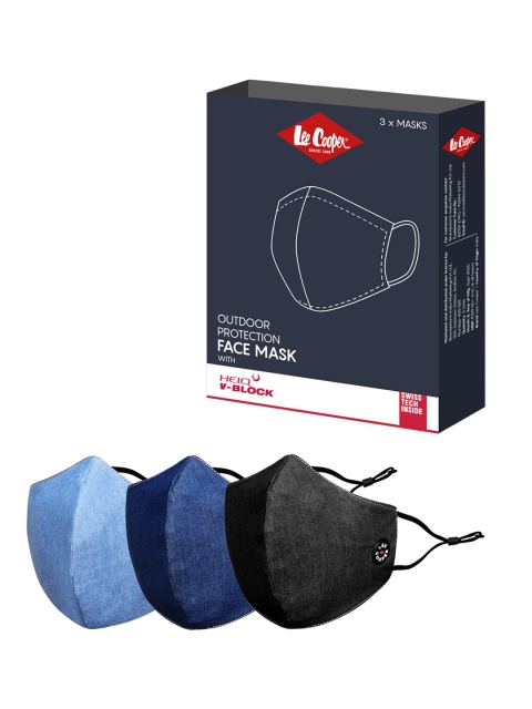

Lee Cooper Unisex Pack Of 3 Solid Lightweight Denim Outdoor Protection Face Masks, Blue
