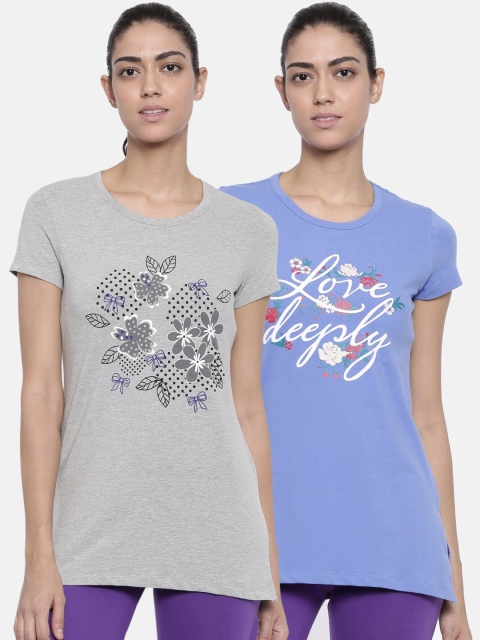 

Bitz Women Pack Of 2 Grey & Blue Printed Cotton Lounge T-Shirts