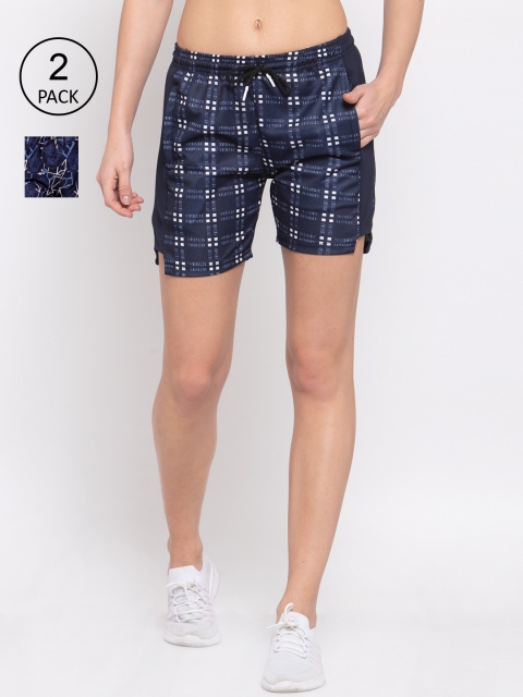 

KLOTTHE Women Pack Of 2 Printed Mid-Rise Training or Gym Sports Shorts, Blue