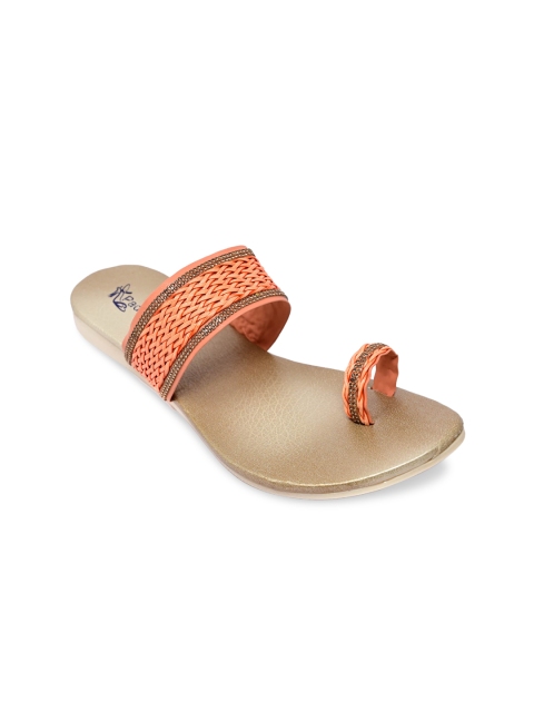 

Padvesh Women Peach Woven Design One Toe Flats