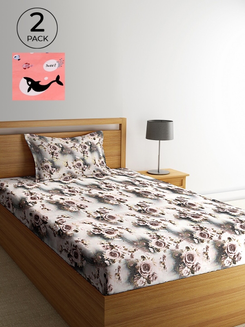 

KLOTTHE Floral 210 TC Polycotton 2 Single Bedsheet with 2 Pillow Covers, Multi
