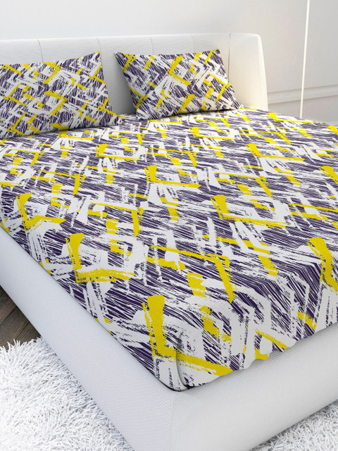 

MAYFAIR HOMES LONDON Yellow & White Geometric 144 TC Cotton 1 King Bedsheet with 2 Pillow Covers